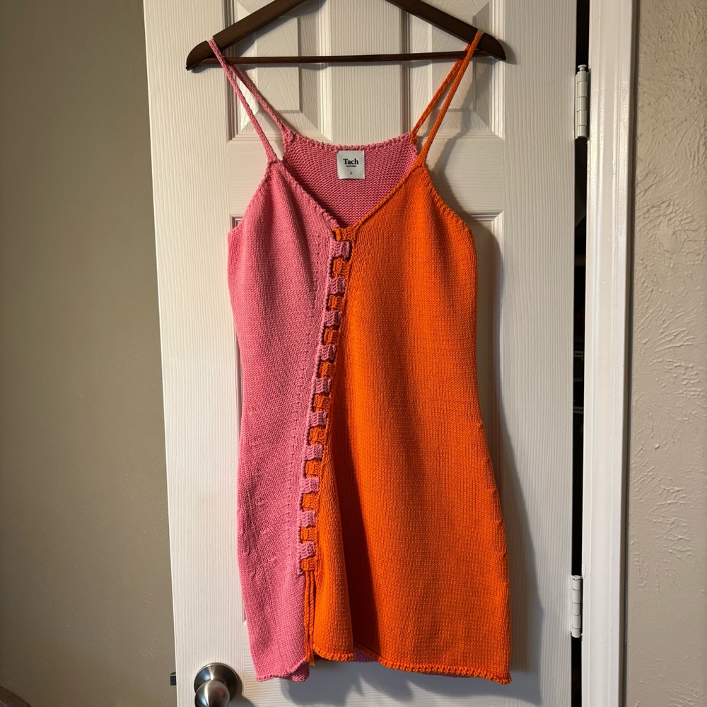 TACH Maribel Pink and Orange Colorblock Knit Dress